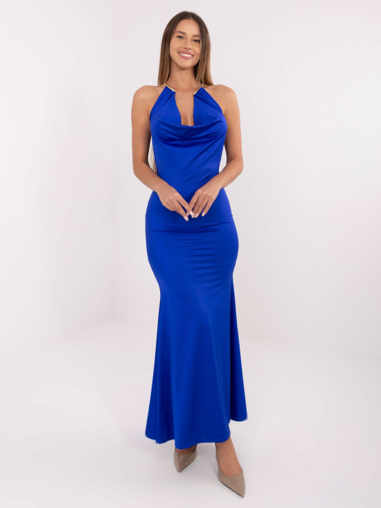 Cobalt blue maxi dress with waterfall neckline