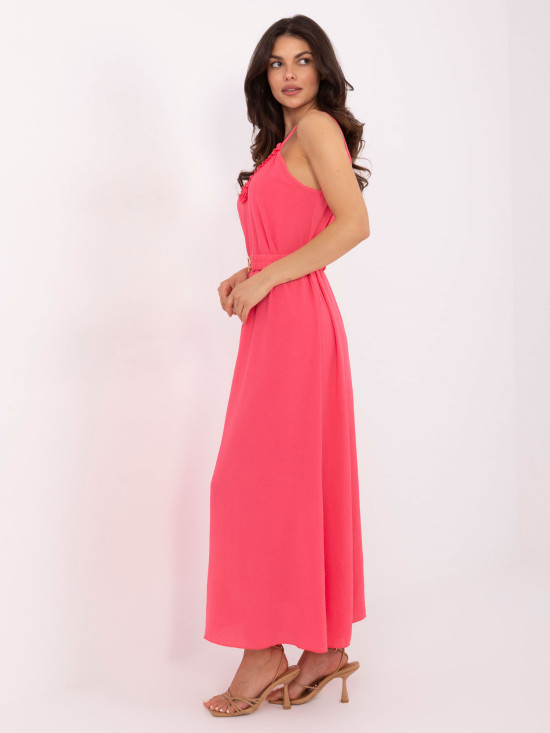Maxi Coral Dress with Ruffle