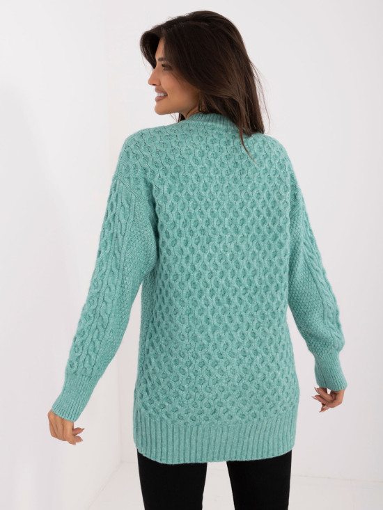 Long mint green textured cardigan with buttons