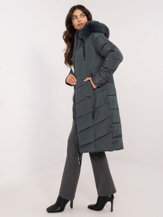 Women's blue quilted winter coat with hood