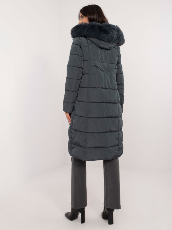 Women's blue quilted winter coat with hood