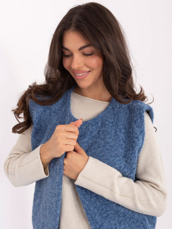 Blue knitted vest with pockets