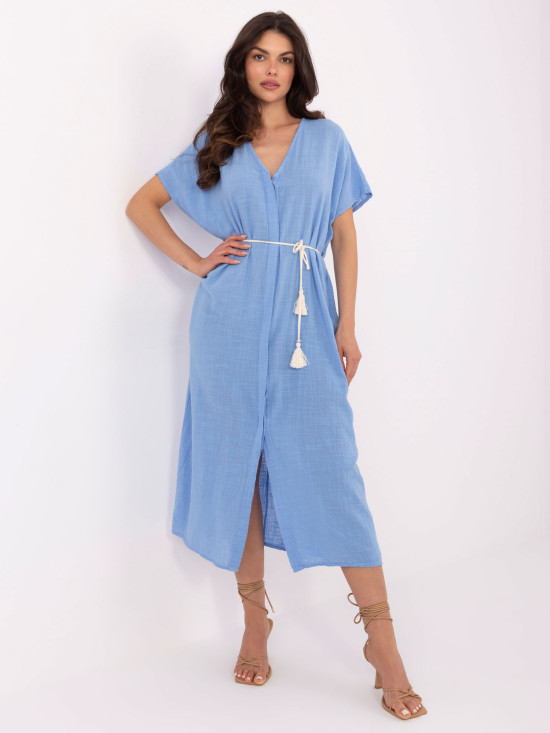 Oversize Blue Dress with Belt and Pockets