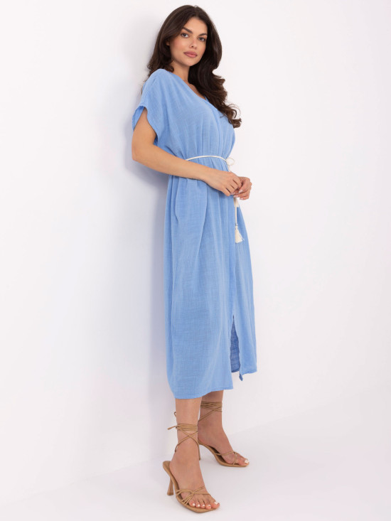 Oversize Blue Dress with Belt and Pockets