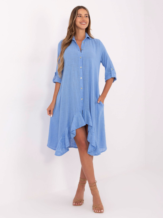 Asymmetrical Blue Dress with 3/4 Sleeves