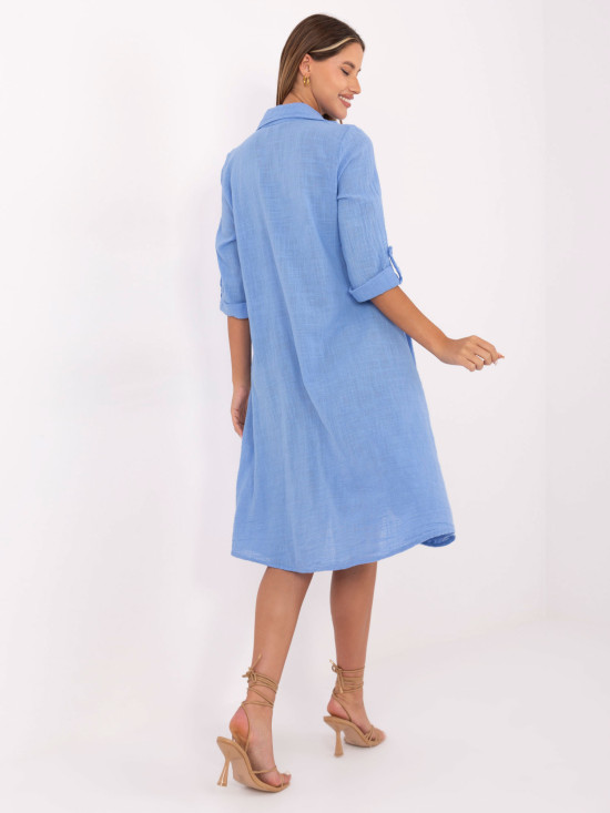 Asymmetrical Blue Dress with 3/4 Sleeves