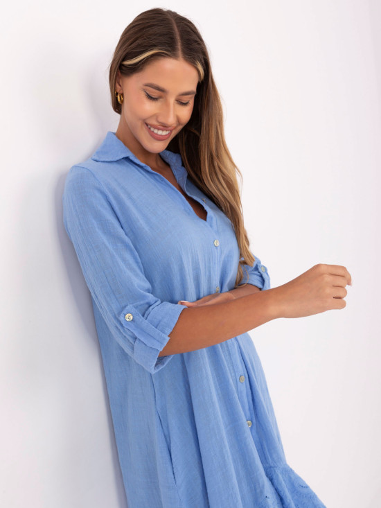 Asymmetrical Blue Dress with 3/4 Sleeves