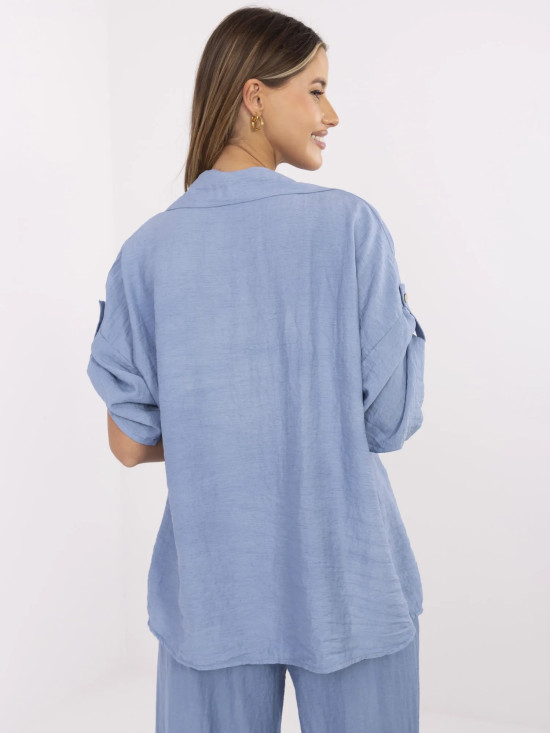Blue Blouse with 3/4 Sleeves