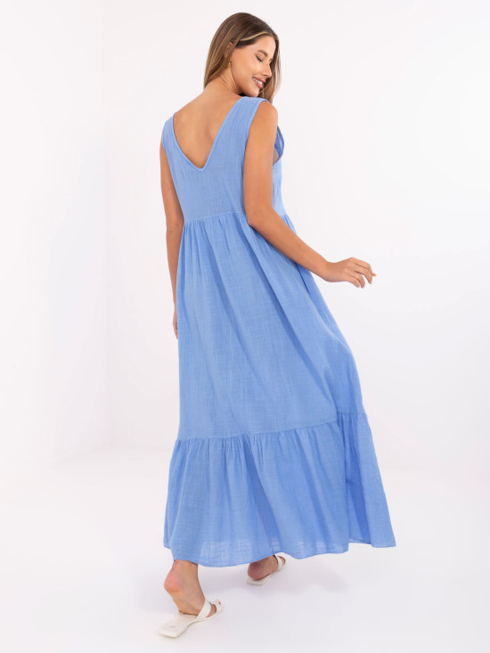Maxi Flared Dress with V Neckline
