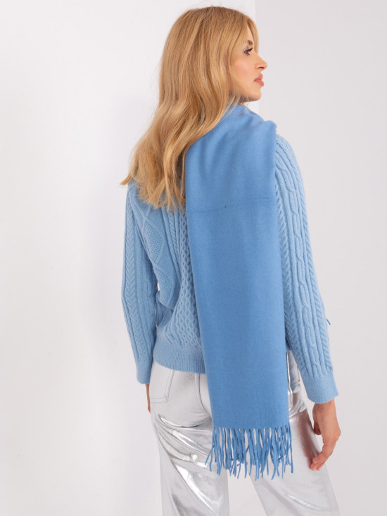 Blue Knitted Scarf with Fringes