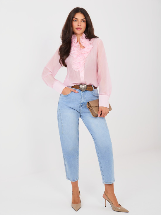 Women's mom jeans with high waist and belt, blue