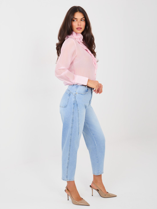 Women's mom jeans with high waist and belt, blue