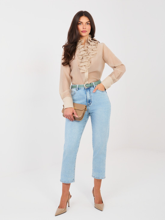 Women's mom jeans with high waist and belt, blue