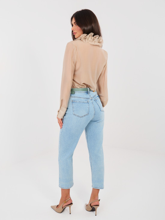 Women's mom jeans with high waist and belt, blue