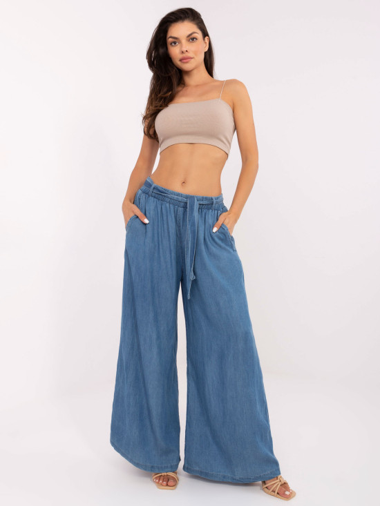 Blue Palazzo Pants Made of Tencel
