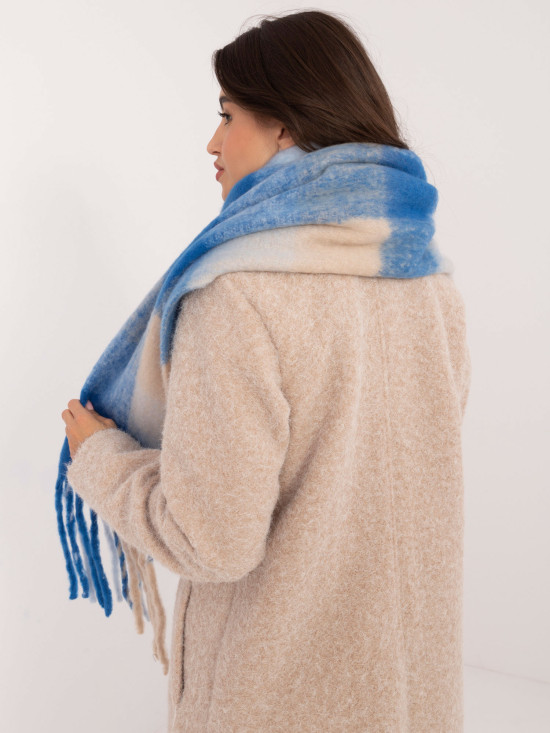 Elegant Blue Scarf with Checkered Pattern