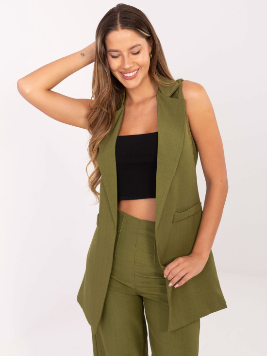 Long elegant olive green vest with lining