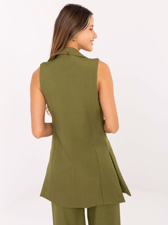 Long elegant olive green vest with lining
