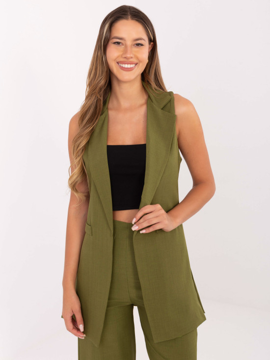Long elegant olive green vest with lining