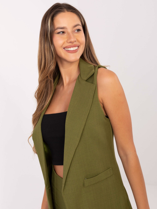 Long elegant olive green vest with lining