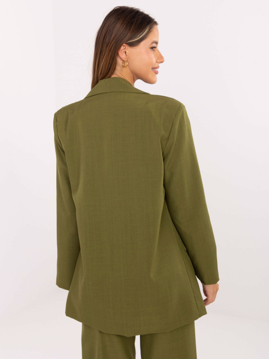 Elegant olive green blazer with lining and brooch