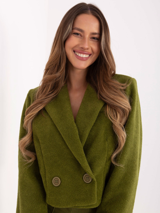 Short elegant coat in olive green