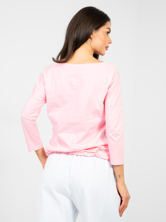 Light Pink Cotton Blouse with 3/4 Sleeves and Tie Detail