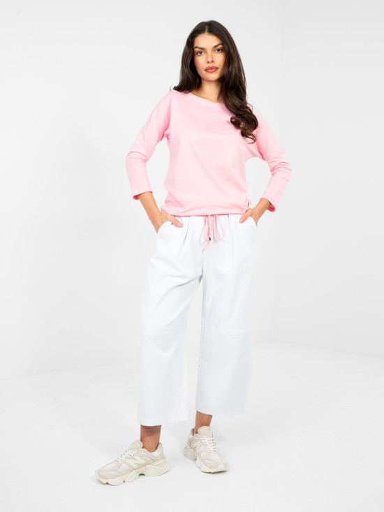 Light Pink Cotton Blouse with 3/4 Sleeves and Tie Detail