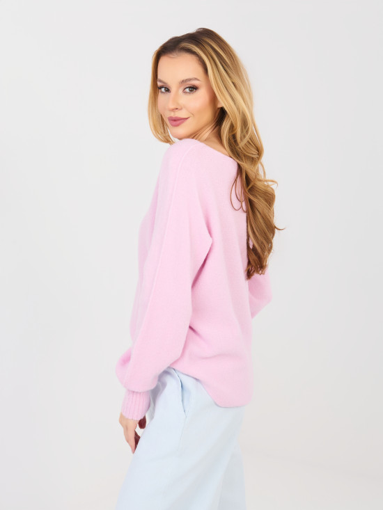 Pink V-neck knitted sweater