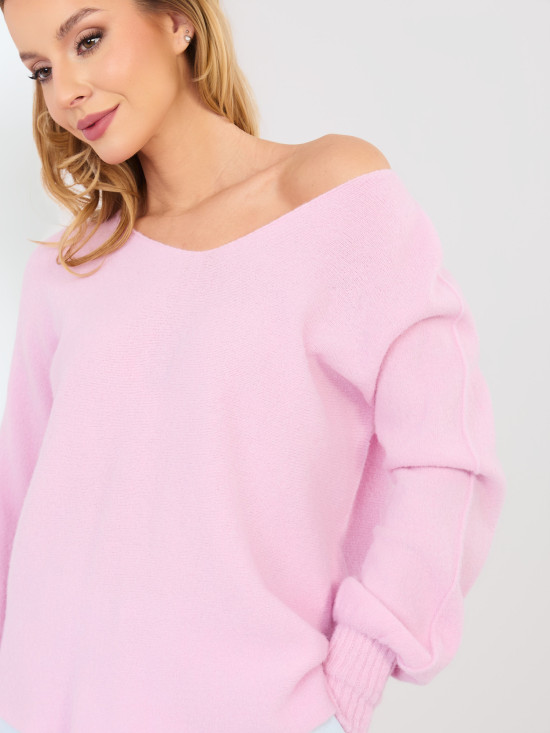Pink V-neck knitted sweater