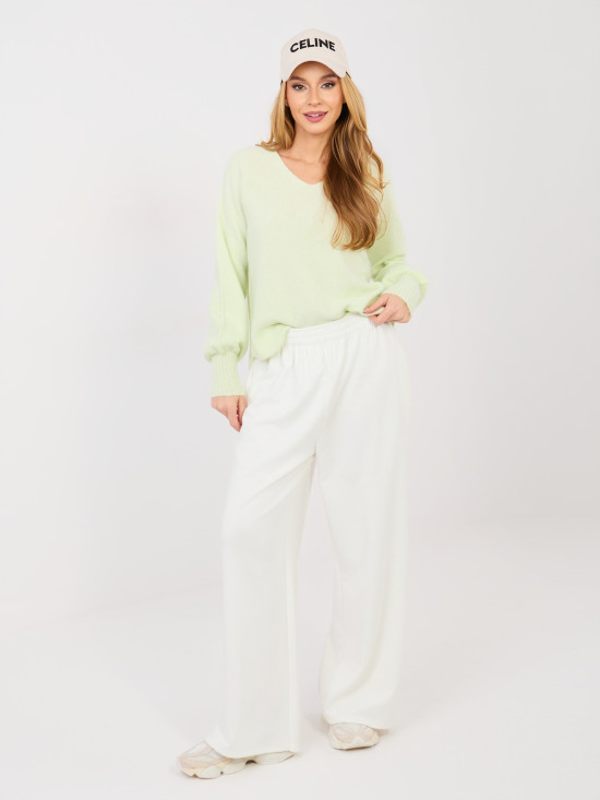 Light green V-neck sweater with balloon sleeves