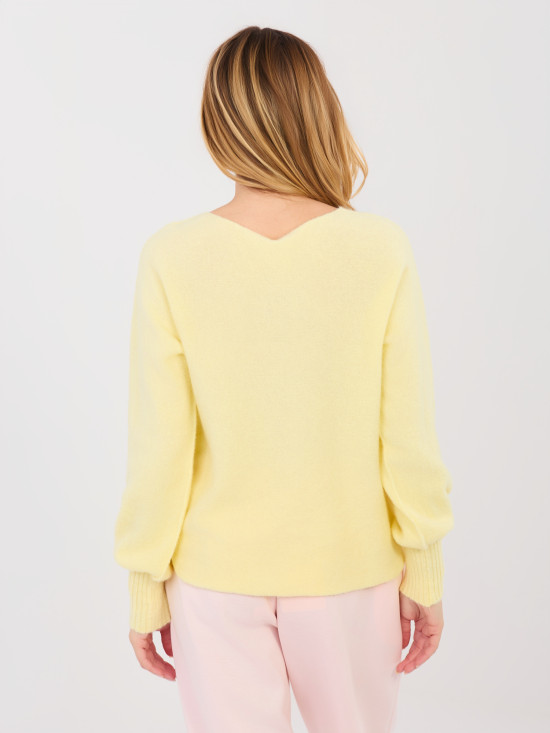 Yellow V-neck sweater with balloon sleeves