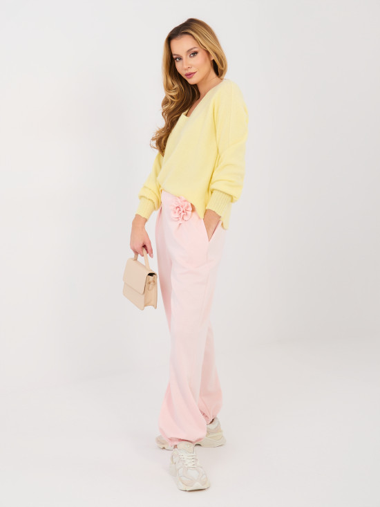Yellow V-neck sweater with balloon sleeves