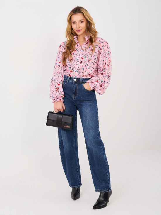 Pink floral shirt with puff sleeves