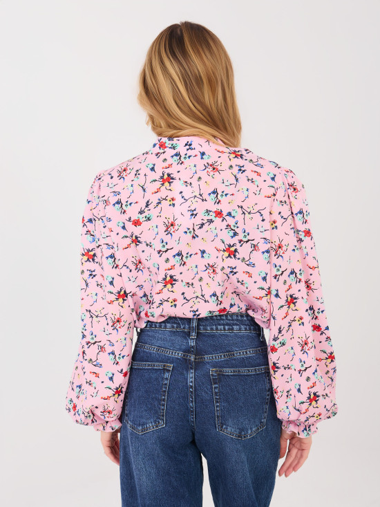 Pink floral shirt with puff sleeves
