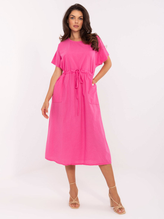 Pink Flared Dress with Short Sleeves