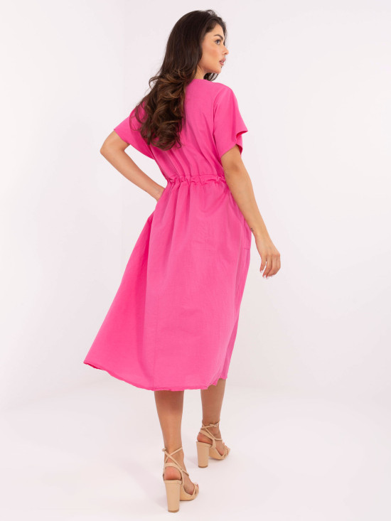 Pink Flared Dress with Short Sleeves