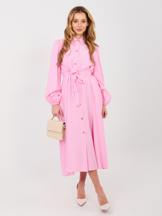 Pink shirt midi dress with belt