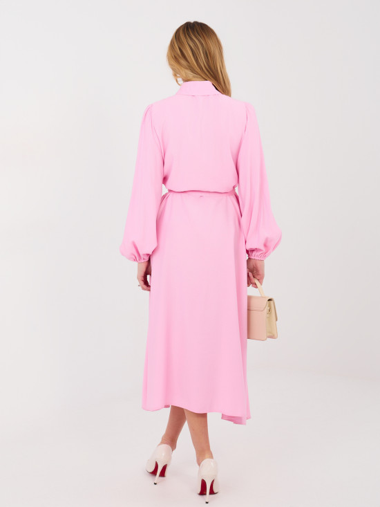 Pink shirt midi dress with belt