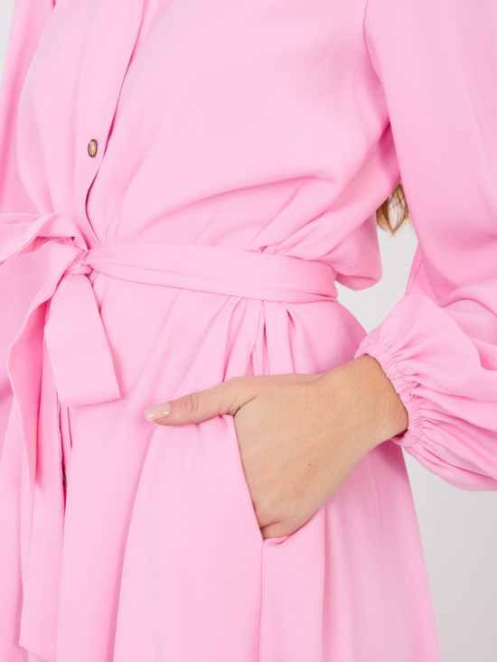 Pink shirt midi dress with belt