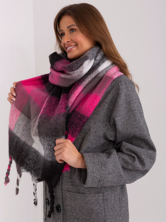 Stylish Black-Pink Scarf with Fringes
