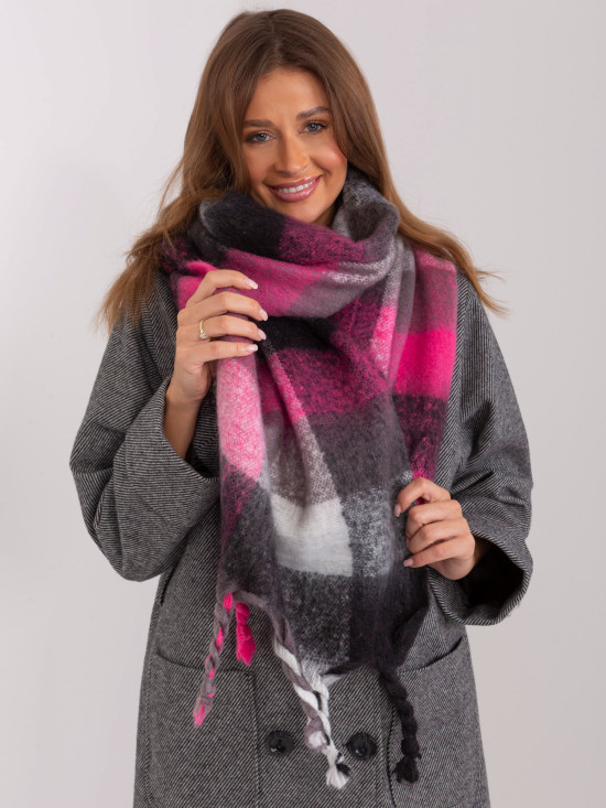 Stylish Black-Pink Scarf with Fringes