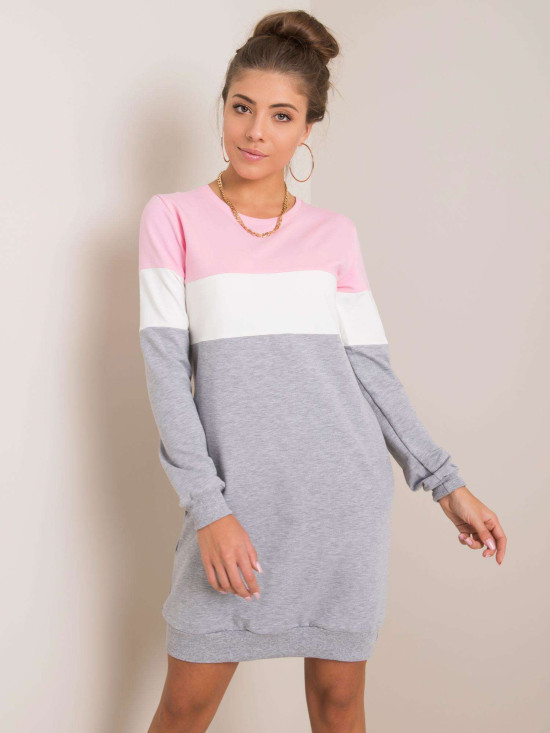 Pink-grey sweatshirt dress with pockets