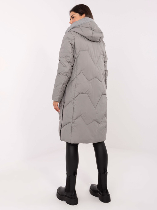 Long grey quilted coat with hood