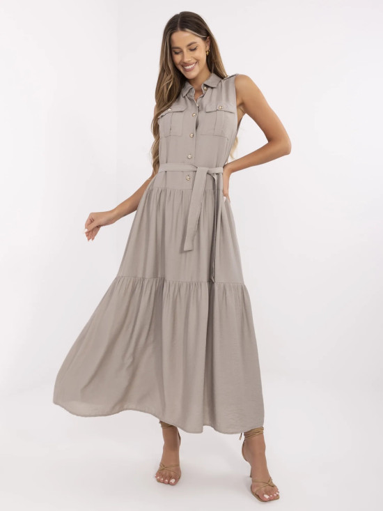 Maxi Dress with Ruffles and Belt