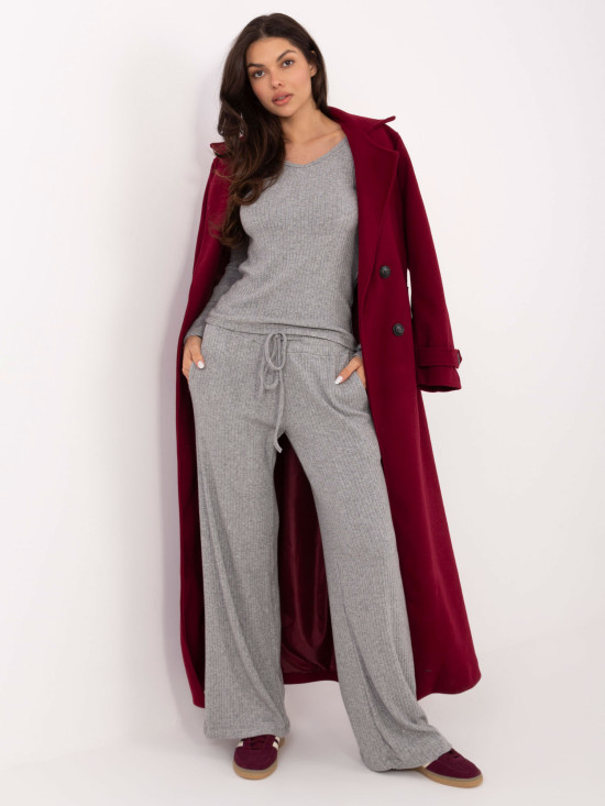 Grey wide ribbed high-waisted trousers