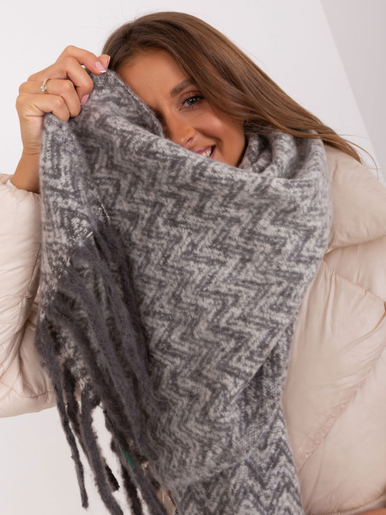 Gray and White Women's Scarf with Geometric Pattern