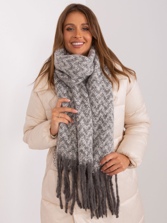 Gray and White Women's Scarf with Geometric Pattern
