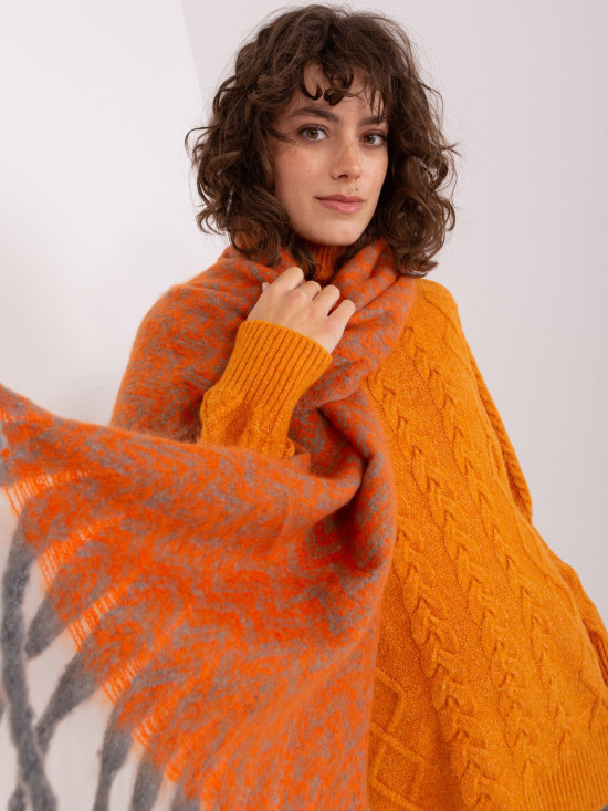 Gray-Orange Geometric Scarf