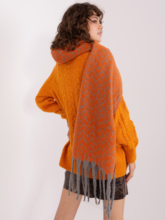 Gray-Orange Geometric Scarf